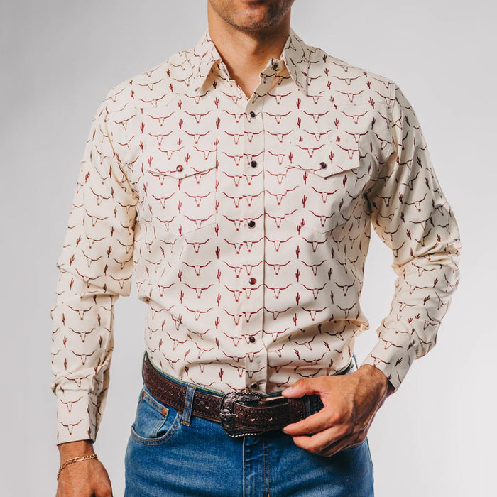 Camisa American West Estampada Beige Longhorn 026