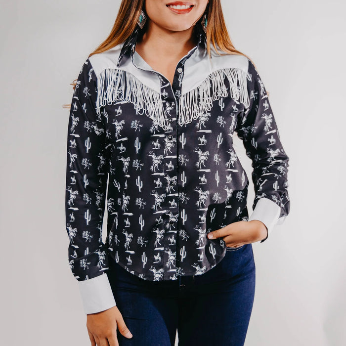 Blusa American West Estampada Flecos Negro/Blanco 013