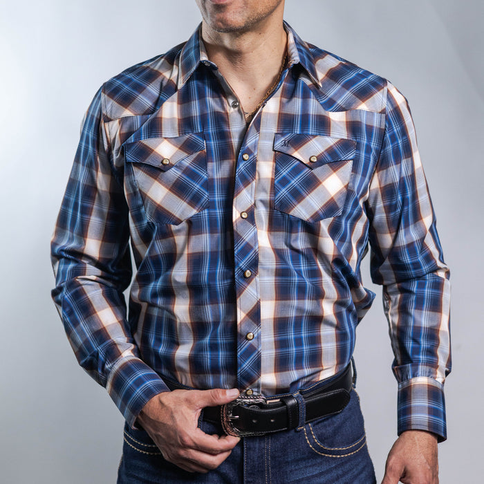 Camisa 1800 West Cuadros Azul/Café/Beig 039