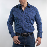 Camisa Longhorn Estampada Azul/Azul 001