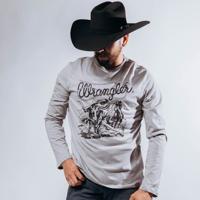 Playera Wrangler Manga Larga Longhorn Gris 226