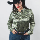 Blusa Rock&Roll Est Satin Western Olivo 023