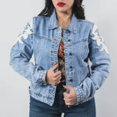 Chamarra Rock&Roll Mezclilla Flecos Blanco 015