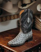 Bota Tejano Avestruz Print Ranch Gris 059