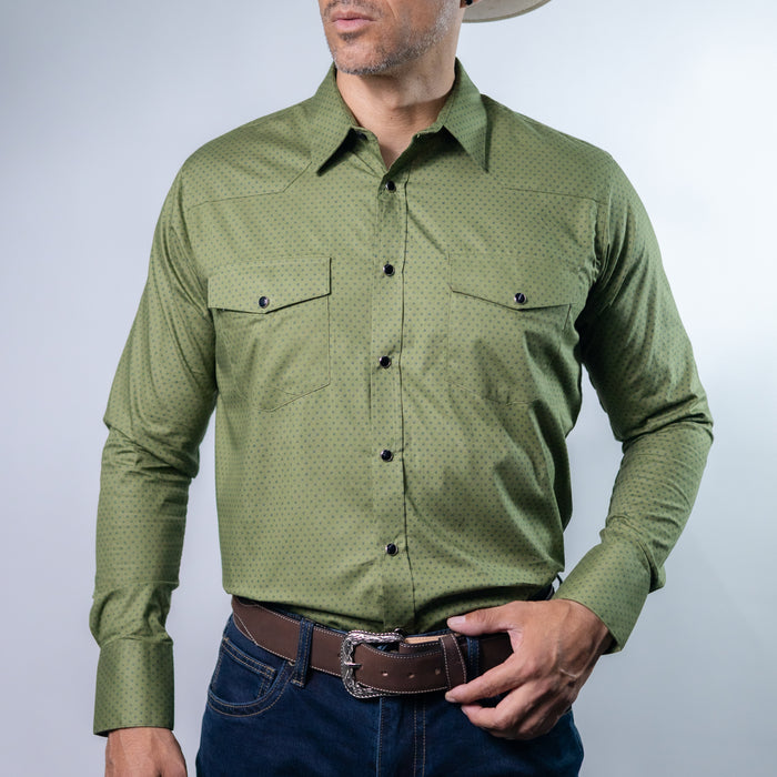 Camisa Montero Estampada Olivo Puntos
