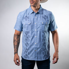 CAMISA PANHANDLE MC BORD MEZC AZUL