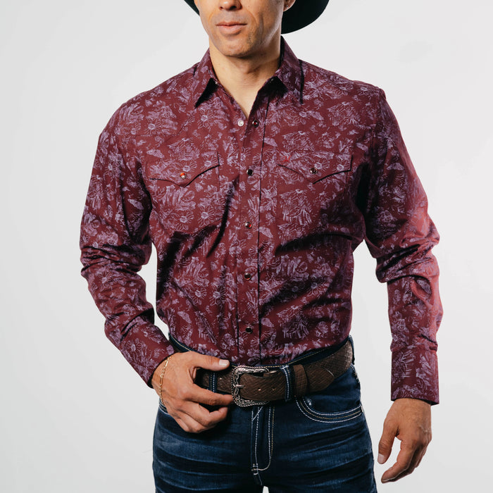 Camisa 1800 West Estampada Vino/Blanco Flor 009
