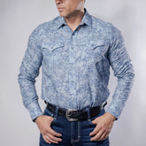 Camisa 1800 West Estampada Flor Azul 020