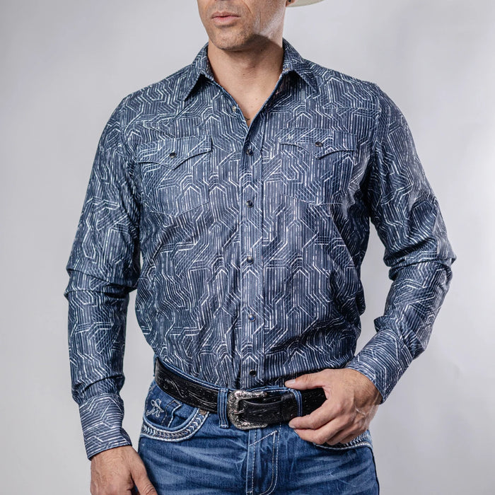 Camisa 1800 West Estampada Azul/Blanco 024
