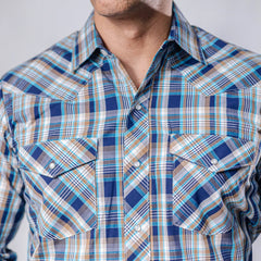 Camisa Hannover Cuadros Ocre/Azul 378
