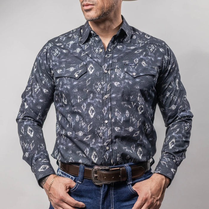 Camisa Wrangler Retro Estampada Rombo Gris/Blanco 257