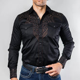Camisa Platini Bordado Negro/Café 078