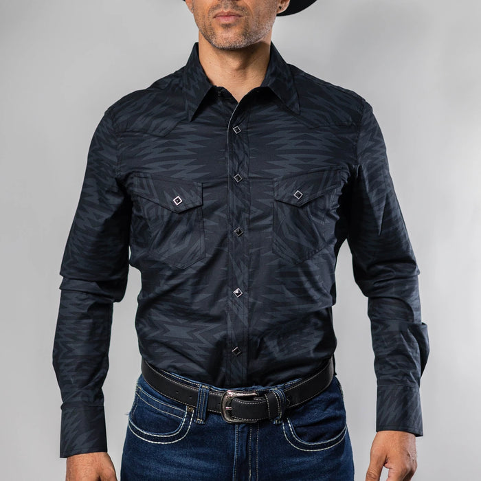 Camisa Rock&Roll Manga Corta Estampada Aztec Negro/Azul 059