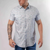 Camisa Platini Manga Corta Performance Estampada Blanco/Jade