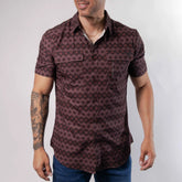 Camisa Platini Manga Corta Performance Estampada Romb Vino