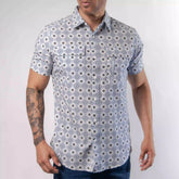Camisa Platini Manga Corta Performance Estampada Romb Blanco