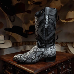 Bota Tejano Clark Pitón Print Blanco/Negro 074