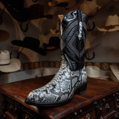 Bota Tejano Clark Pitón Print Blanco/Negro 074