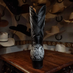 Bota Tejano Clark Pitón Print Blanco/Negro 074