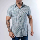 Camisa Platini Manga Corta Performance Estampada Gris