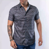 Camisa Platini Manga Corta Performance Estampada Romb Negro 2