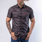 Camisa Platini Manga Corta Performance Estampada Aztec Negro