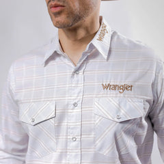 Camisa Wrangler Logo Blanco Rayas Café 238