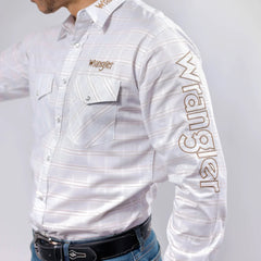 Camisa Wrangler Logo Blanco Rayas Café 238