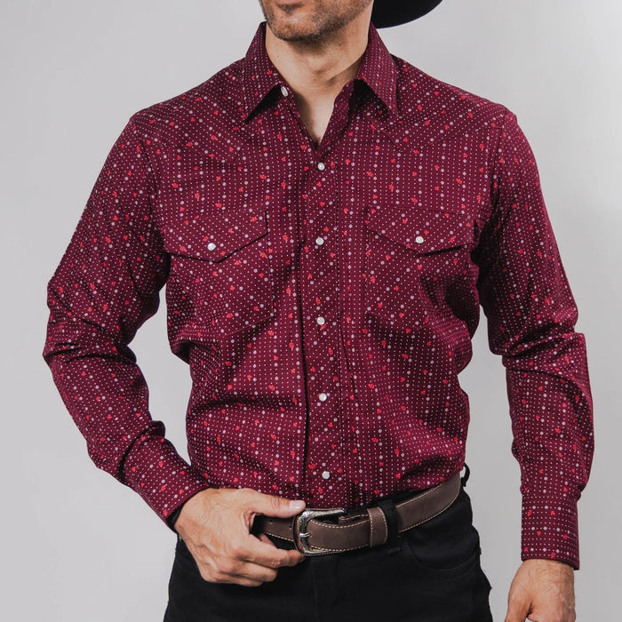 Camisa Hannover Estampada Punto Vino Flor/Blanco 351
