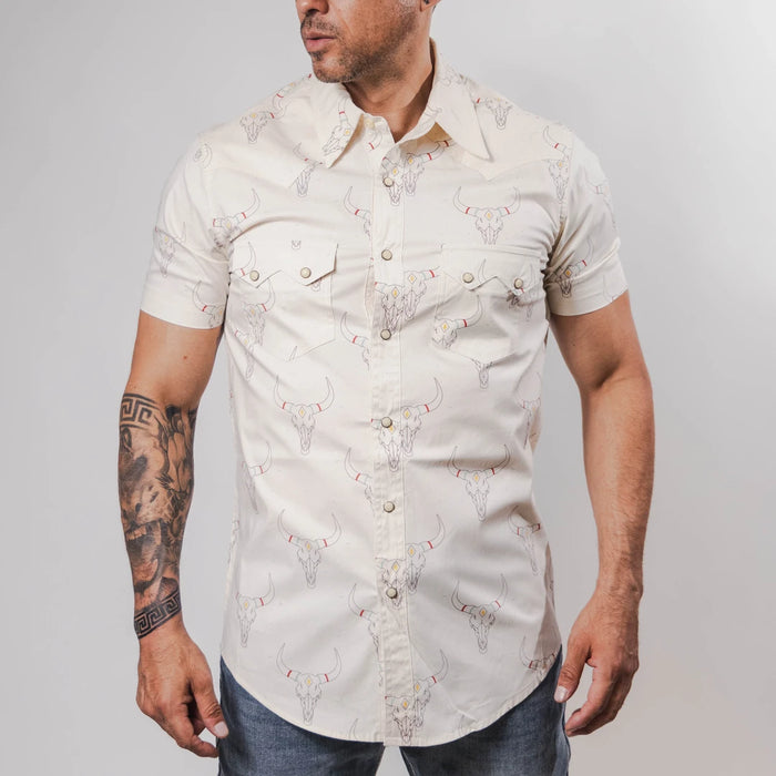 Camisa Rock&Roll Manga Corta Estampada Longhorn Blanco 054