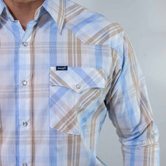 Camisa Wrangler Painted Cuadros Blanco/Celeste/Khaki 262