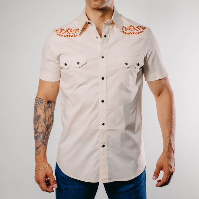 Camisa Rock&Roll Manga Corta Bordada Beige 010