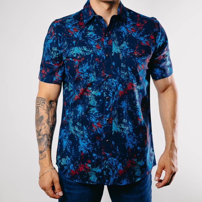 Camisa Bochi Manga Corta Estampada Azul/Rojo 012