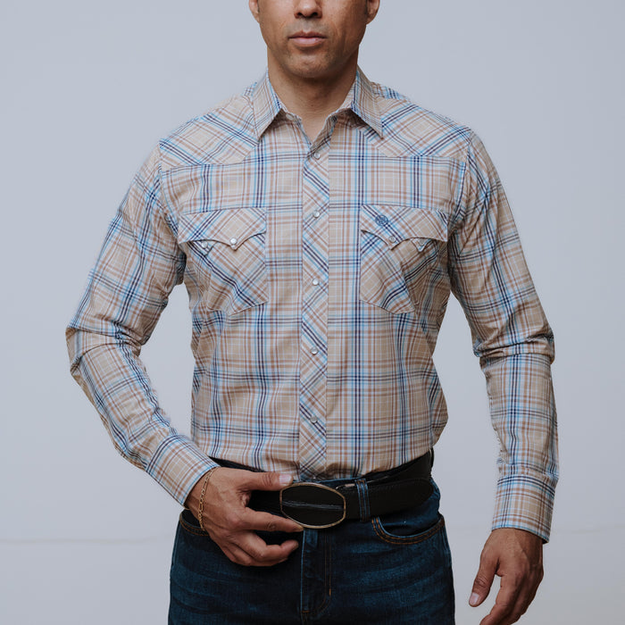 Camisa Wrangler Cuadros Beige/Celeste 199