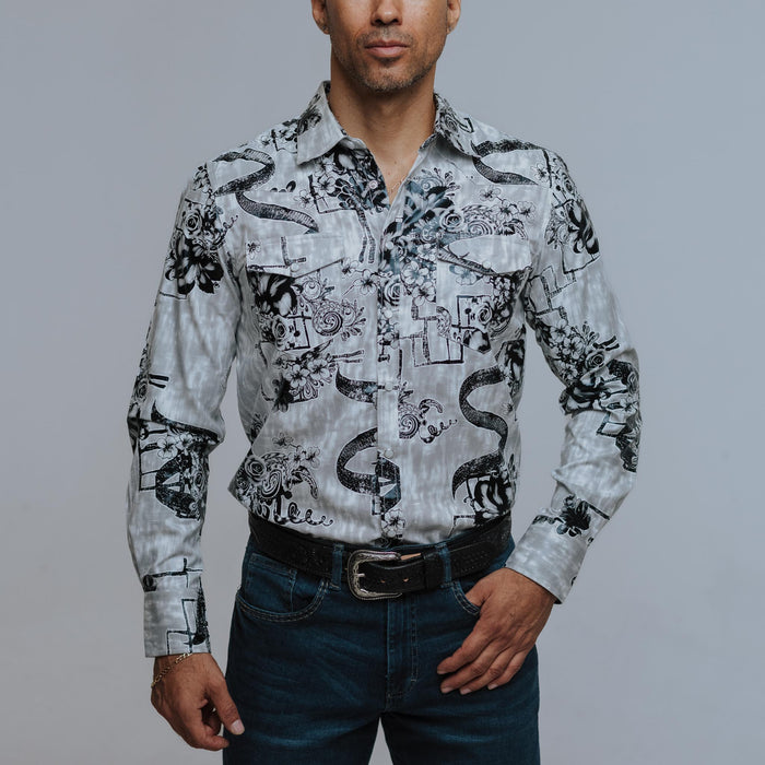 Camisa McAllen Estampada Foil Blanca Flor 036