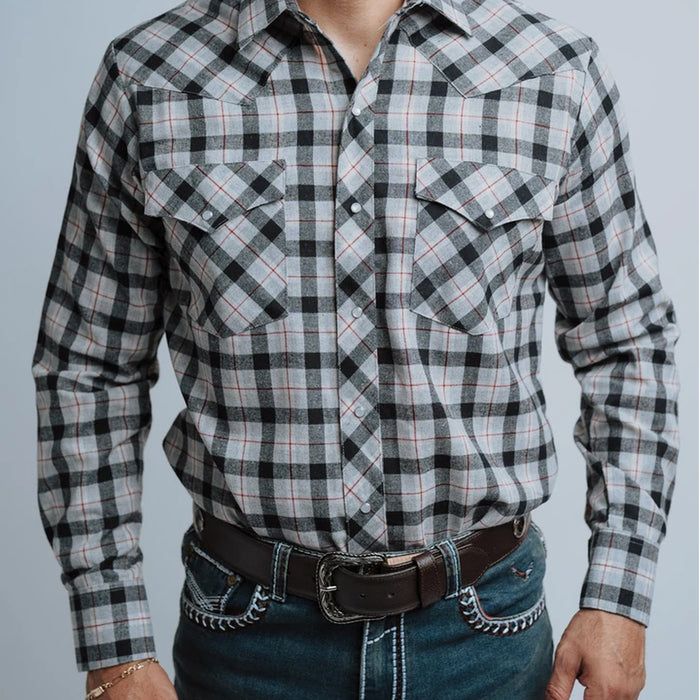 Camisa Hannover Cuadros Franela Gris Negro 360