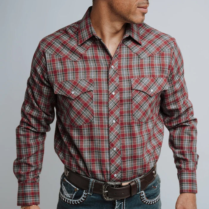 Camisa Hannover Cuadros Franela Gris Rojo 359