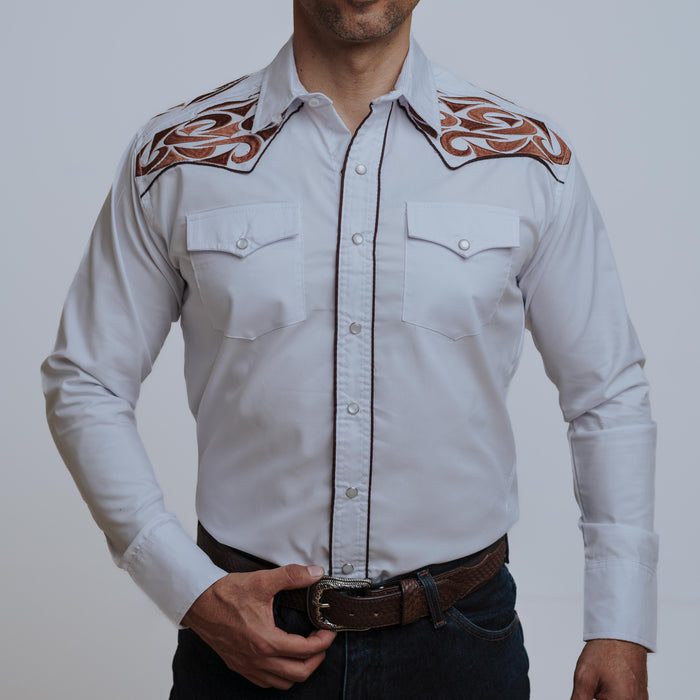Camisa Wild Bull Bordada Grande Blanca Café 077