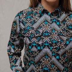 Blusa Montero Western Estampada Negra 039
