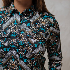 Blusa Montero Western Estampada Negra 039