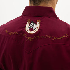 Camisa Vaquera Hannover Bordada Caballo Vino Stretch HAN1144 - Very Vaquero