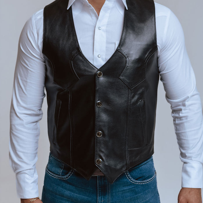 Chaleco Very Vaquero Piel Liso Negro 001