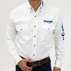 Camisa Wrangler Bordada Blanca Logo Azul 131