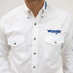 Camisa Wrangler Bordada Blanca Logo Azul 131