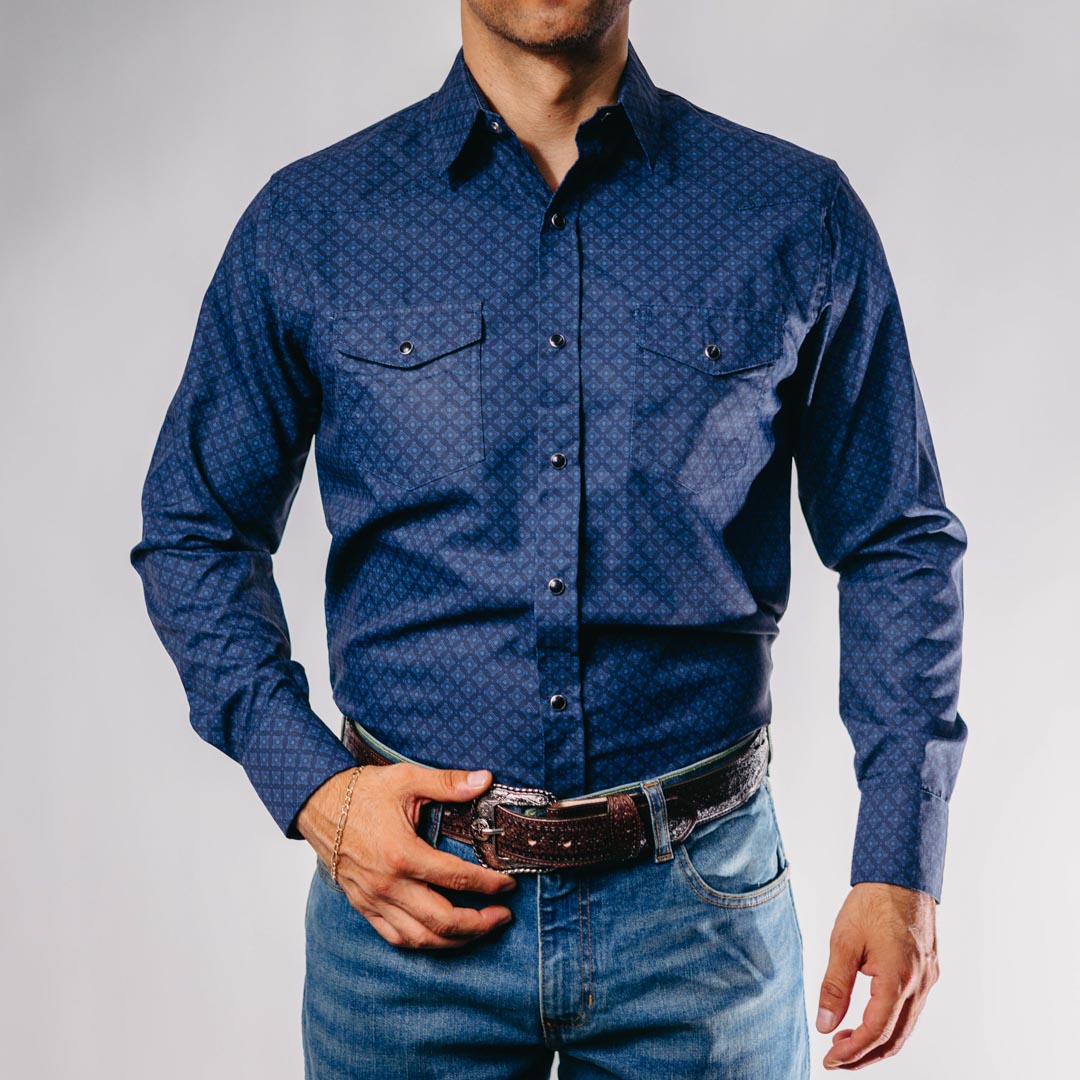 Camisa American West Est Negro/Marino 014