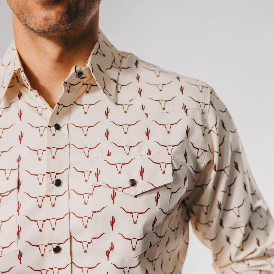 Camisa American West Estampada Beige Longhorn 026