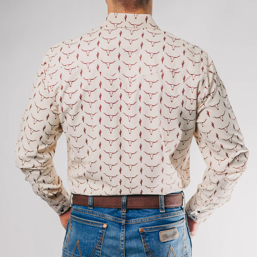 Camisa American West Estampada Beige Longhorn 026