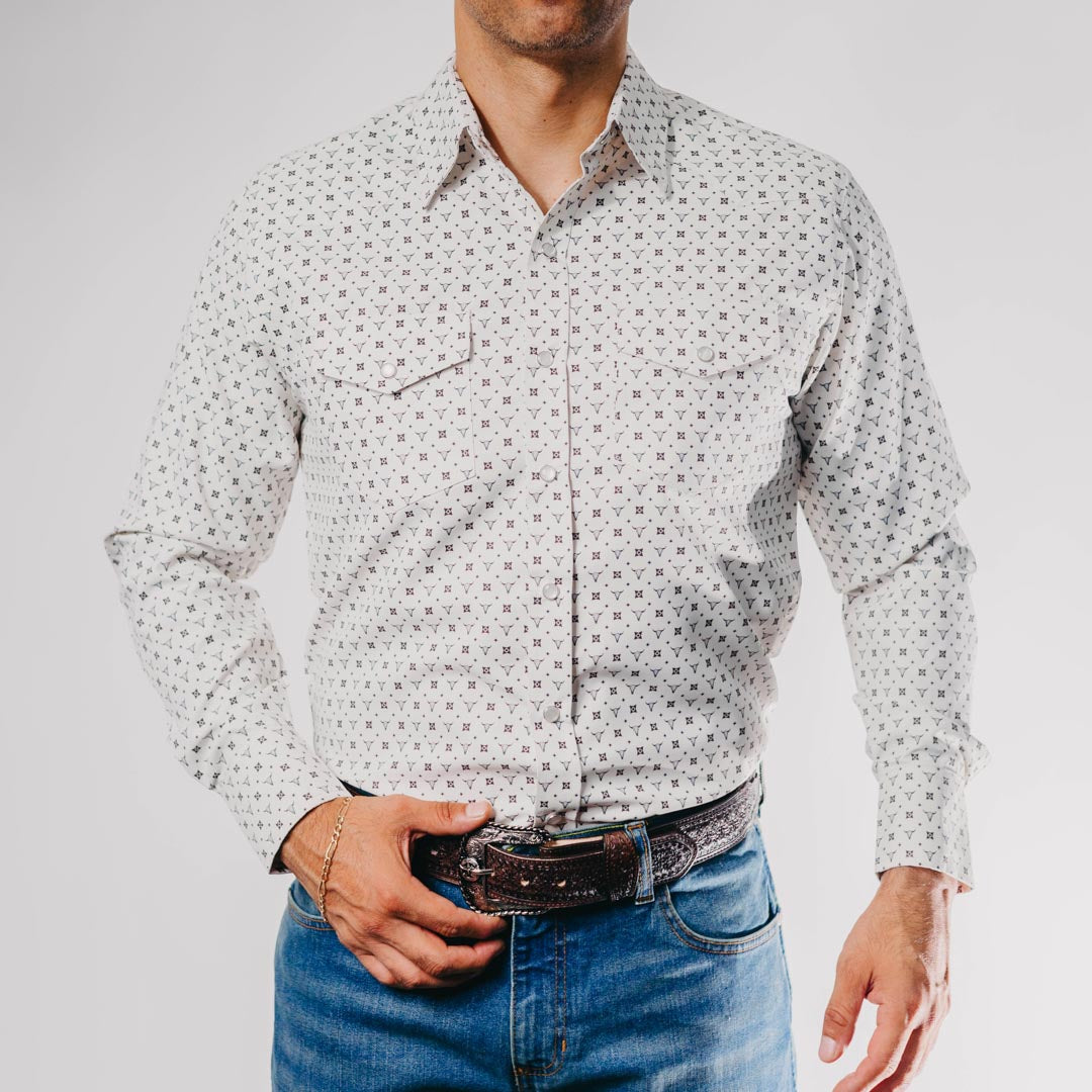 Camisa American West Est Ivory Craneo Rombos 027