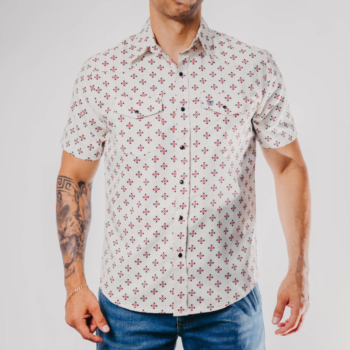 Camisa American West Manga Corta Estampada Cardinal Perla 030