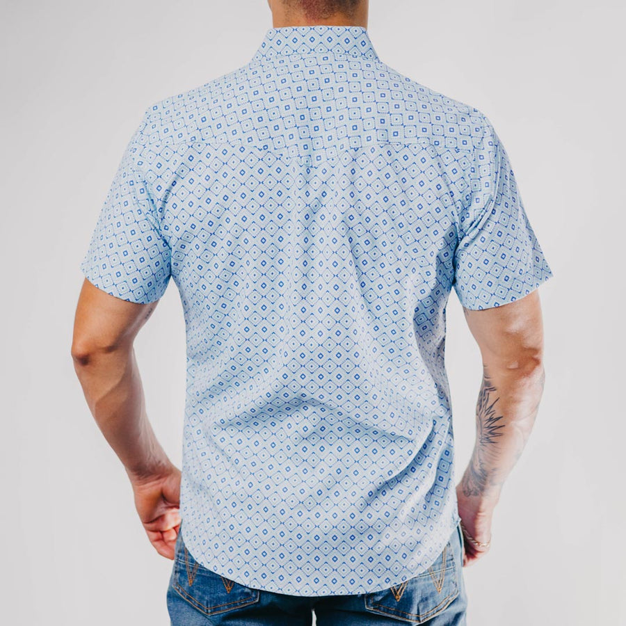 Camisa American West Manga Corta Estampada Aztec Celeste 029